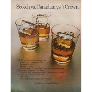 Seagram's 7 Crown Whisky Scotch Vintage Liquor Bar Decor Print Ad 1970